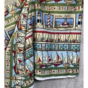 Leslie Beck Fabric 4 Yards Cotton USA Nautical Sailboats LIghthouses Cranston